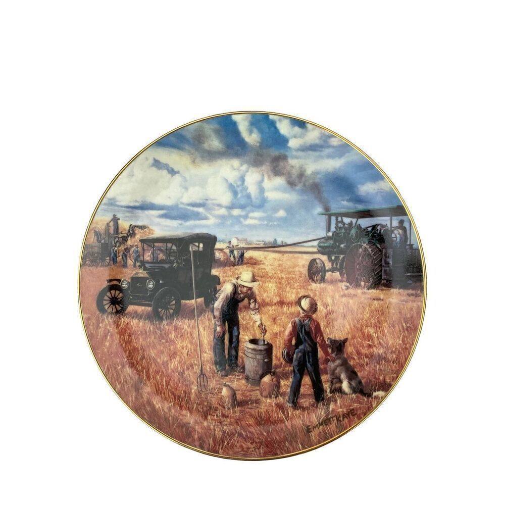 Bountiful Harvest 14k Gold Porcelain Plate Collectors Farmer Farmhouse Vintage